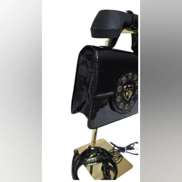 Betsey Johnson Black Patent Leather Telephone Crossbody Bag Novelty Purse - Picture 7 of 8